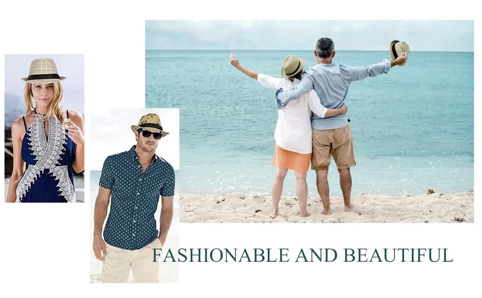 FADACHY Summer Straw Fedora Hat Short Brim Panama Sun Hat Trilby Beach Hat for Men & Women Medium A-khaki-01 - straw fedora hat beach sun hat panama hat summer fedora hat straw hat trilby hat