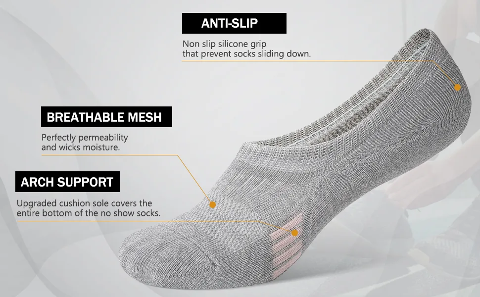 Amutost No Show Socks Womens Athletic cushion Ankle Footies Low Cut Socks 5-6 Pairs 8-10 Grey2white2black2 - no show womens socks