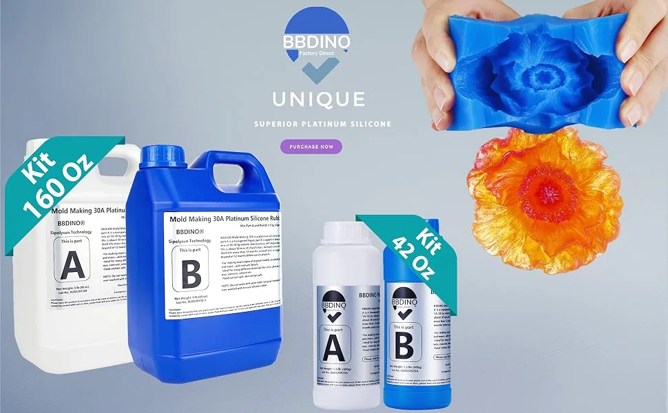 BBDINO Silicone Mold Making Kit, Mold Making Silicone Rubber 30A N.W. 42 Oz, Platinum Silicone Mold Making Rubber, 1:1 by Volume, Ideal for Casting Resins Molds & Silicone Molds ( Blue) - BBDINO silicone mold making kit 30A