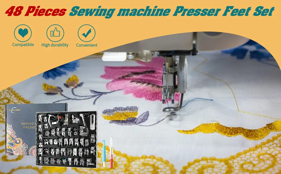 Aiskaer Professional 48pcs Sewing Machine Presser Feet Set for Brother, Babylock, Singer, Janome, Elna, Toyota, New Home, Simplicity, Kenmore, - product information 1