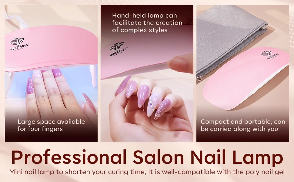 Modelones Poly Nail Gel Kit with Nail Lamp Starter Kit  6 Colors Burgundy Red Brown Champagne Gold Builder Nail Extension Gel All In One Kit Fall Winter Nail Thickening Solution French Manicure DIY at Home A2-Midnight Champagne - mini nail lamp