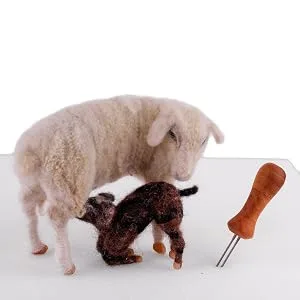 Deluxe 3 Needle Felting Tool Compact Wood Handle for Sculptures and Everyday Felting - Sheep and Lamb