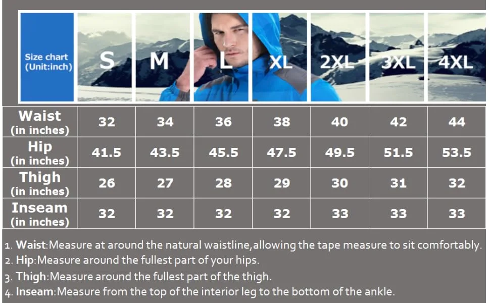 TRAILSIDE SUPPLY CO. Men's Fleece Lined Insulated Pants Softshell Pants,Water and Wind-Resistant Dark Grey (036) 4X-Large - Men's Snowboarding Pants