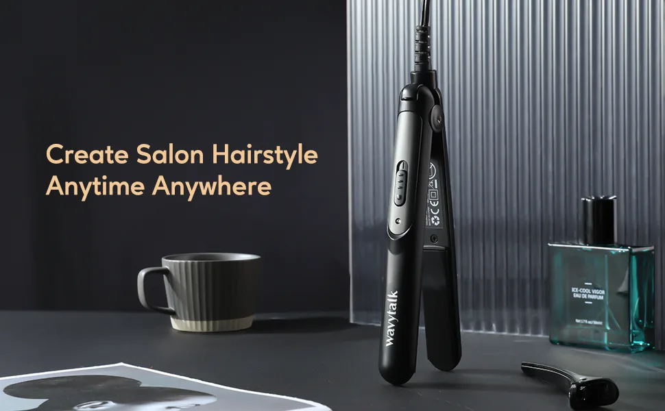 Wavytalk Mini Flat Iron 0.7 Inch Ceramic Mini Hair Straightener - Small Flat Irons for Short Hair, Curls Bangs, Travel Flat Iron Graphite Black - mini flat iron for short hair