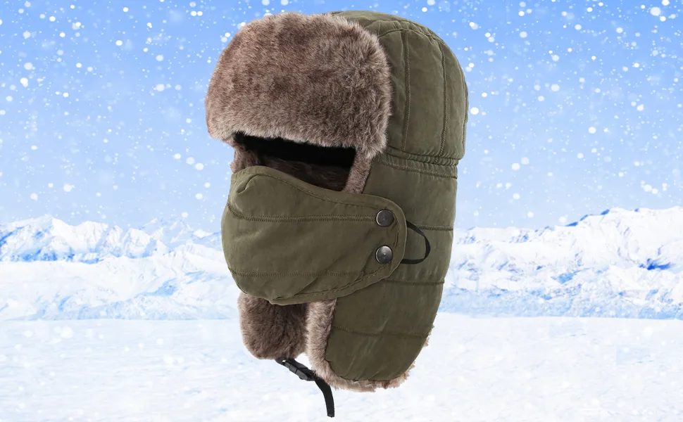 Connectyle Trooper Trapper Hat Warm Winter Hats Hunting Hat with Mask Ear Flaps Black - Mens trapper hat for men ushanka warm winter hats with flaps orange hunting hat russian hats for men