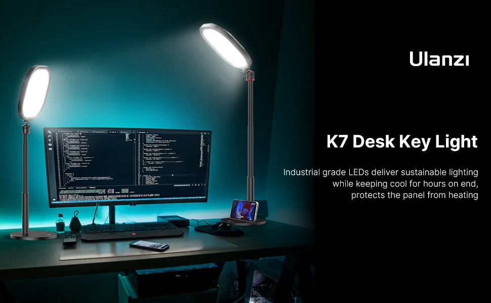 LED Streaming Key Light Desktop- K7 Extendable Home Office Lighting Live Broadcast 360 Fill Professional Studio LED Panel Multi-Layer Diffusion, Edge-lit Technology for Game Video Makeup Photograph - desk streaming key light