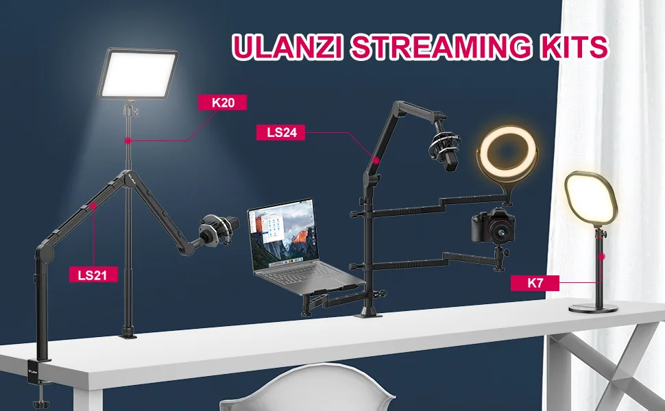 LED Streaming Key Light Desktop- K7 Extendable Home Office Lighting Live Broadcast 360 Fill Professional Studio LED Panel Multi-Layer Diffusion, Edge-lit Technology for Game Video Makeup Photograph - key light