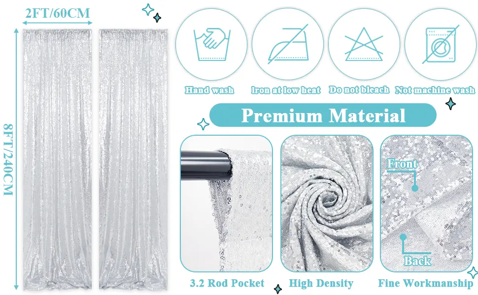 TRLYC Shiny Sequin Backdrop Curtains for Wedding Party Decor (2 Panels, W2 x H8FT,Sliver) Silver - product information 3