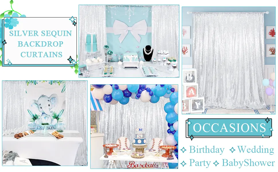 TRLYC Shiny Sequin Backdrop Curtains for Wedding Party Decor (2 Panels, W2 x H8FT,Sliver) Silver - product information 4