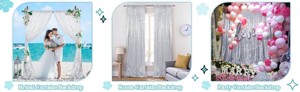 TRLYC Shiny Sequin Backdrop Curtains for Wedding Party Decor (2 Panels, W2 x H8FT,Sliver) Silver - product information 5