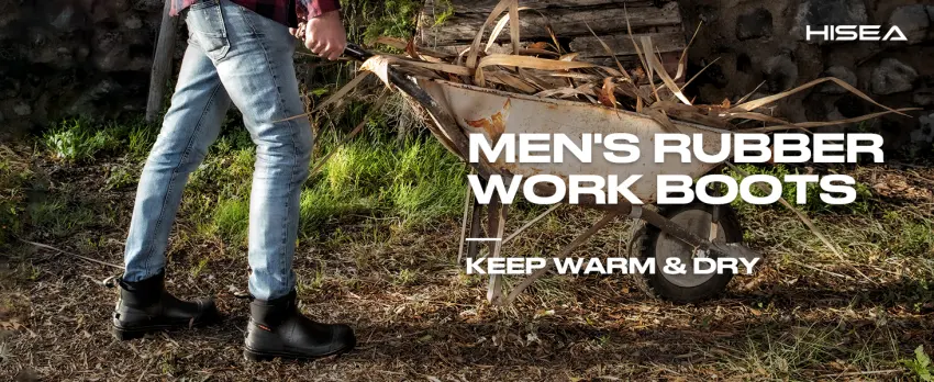 HISEA Men's Chelsea Rain Boots Waterproof Rubber Boots Durable Insulated Mud Booties for Outdoor Work 10 Black - rain boots