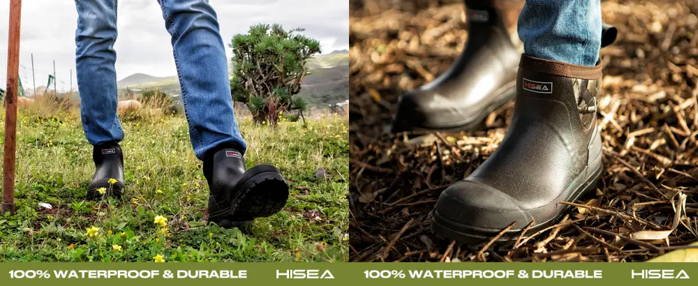 HISEA Men's Chelsea Rain Boots Waterproof Rubber Boots Durable Insulated Mud Booties for Outdoor Work 10 Black - rain boots