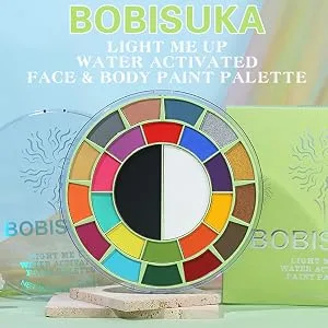 BOBISUKA Face Body Paint Palette - Water Activated 25 Colors Big Pan Black White Light Me Up Painting Pallet for Halloween Party Cosplay SFX Makeup - Christmas gift