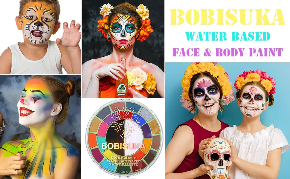 BOBISUKA Face Body Paint Palette - Water Activated 25 Colors Big Pan Black White Light Me Up Painting Pallet for Halloween Party Cosplay SFX Makeup - face painting palette