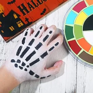 BOBISUKA Face Body Paint Palette - Water Activated 25 Colors Big Pan Black White Light Me Up Painting Pallet for Halloween Party Cosplay SFX Makeup - skeleton makeup