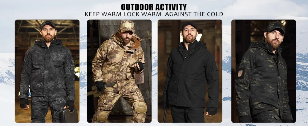 HANWILD Men's Military Jacket Tactical Winter Coats Fleece Hooded Outdoor Warm Hiking Soft Shell Cp Camouflage Large - Outdoor Windproof jacket