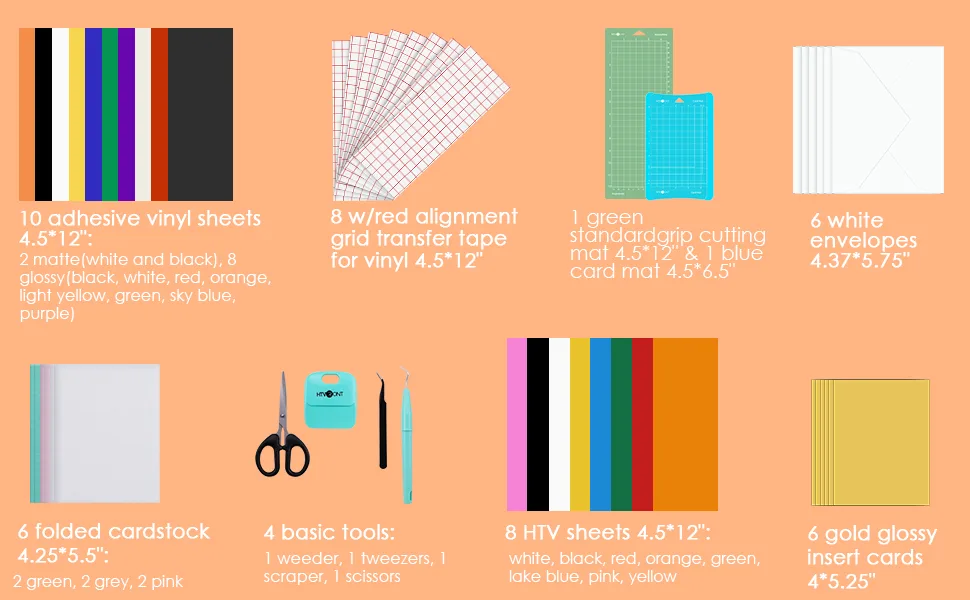 HTVRONT Accessories Bundle for Cricut Joy Accessories and Supplies Include Weeding Tools Bundle, Heat Transfer Vinyl, Adhensive Vinyl Sheets for Starter Kit-38PCS - insert cards for cricut joy