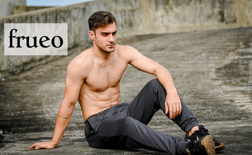 frueo Men's Golf Pants with Zip Pocket Slim Fit Joggers Elastic Waist Sweatpants for Men Athletic Pants for Workout, Jogging 802 Black Medium - product information 1