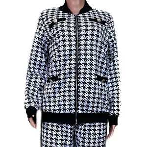 SOMTHRON Womens Houndstooth Print 2 Piece Outfit Zip Up Long Sleeve Jacket Long Pants Set Work Suits Tracksuit X-Large Black - product information 11