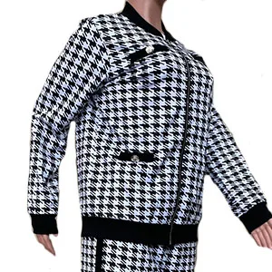 SOMTHRON Womens Houndstooth Print 2 Piece Outfit Zip Up Long Sleeve Jacket Long Pants Set Work Suits Tracksuit X-Large Black - product information 12