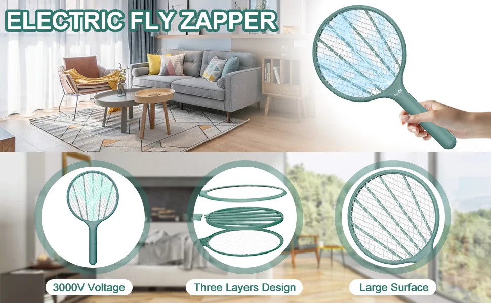 Bug Zapper Racket, Electric Fly Swatter Mosquito Killer Electronic Fly Zapper for Indoor Home Outdoor (2, Green) 2 Green - product information 17