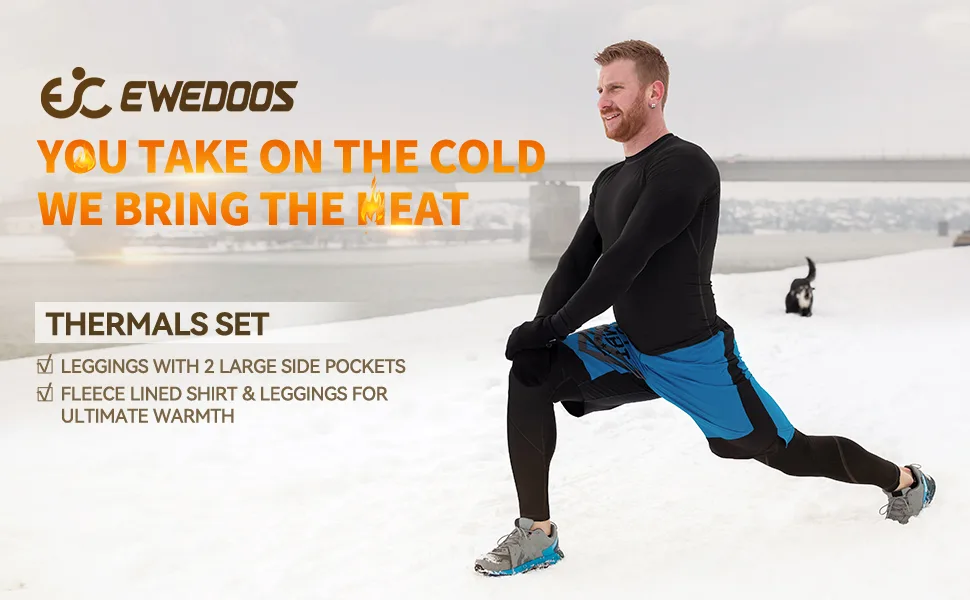 Ewedoos Mens Thermal Underwear Set - Fleece Lined Long Johns Base Layer Long Sleeve Thermal Shirts Leggings for Winter Black Medium - product information 10