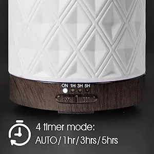 Earnest Living Essential Oil Diffusers for Essential Oils Large Room Diffuser White Ceramic Diffuser 250ml Aromatherapy Diffuser with 4 Timers 7 Night Lights and Auto Off Function for Home Gift Ceramic Gleam 250ml - Essential Oil Diffuser