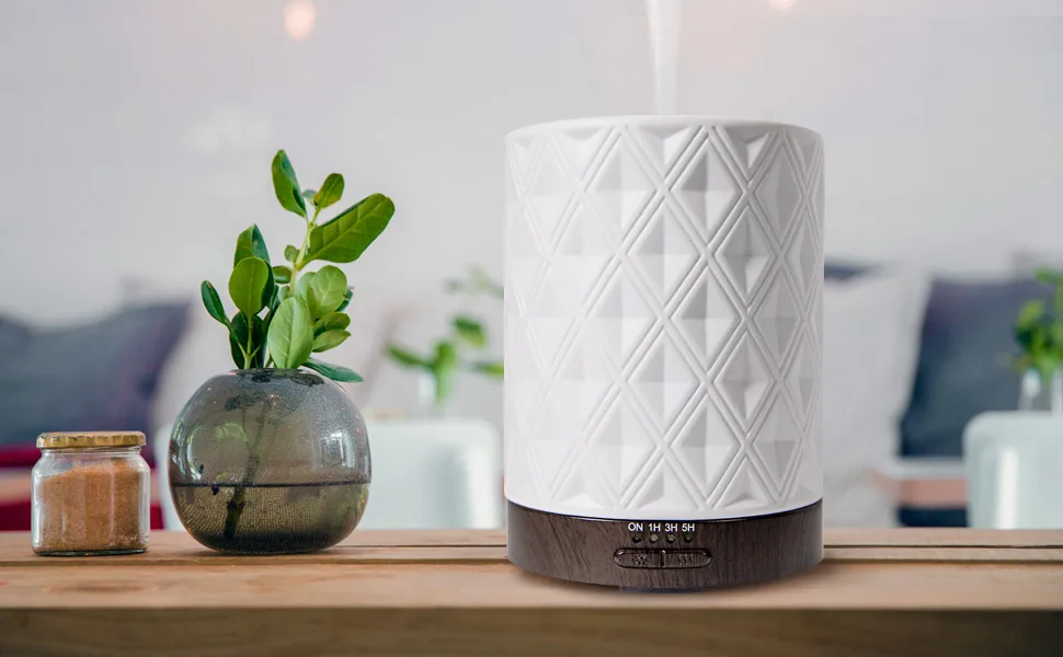 Earnest Living Essential Oil Diffusers for Essential Oils Large Room Diffuser White Ceramic Diffuser 250ml Aromatherapy Diffuser with 4 Timers 7 Night Lights and Auto Off Function for Home Gift Ceramic Gleam 250ml - Essential Oil Diffusers