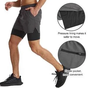 Surenow Mens 2 in 1 Running Shorts Quick Dry Athletic Shorts with Liner, Workout Shorts with Zip Pockets and Towel Loop Light Grey Medium - product information 15