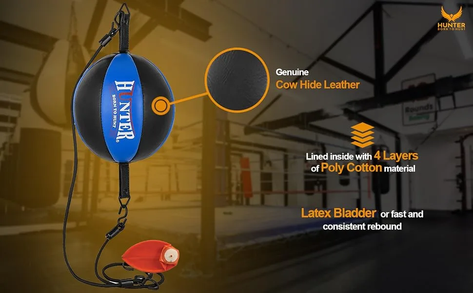 HUNTER Double End Speed Ball Bag Cowhide Leather Boxing Floor to Ceiling Rope MMA Training Muay Thai Punching Dodge Striking... White & Pink - Double End Speed bag