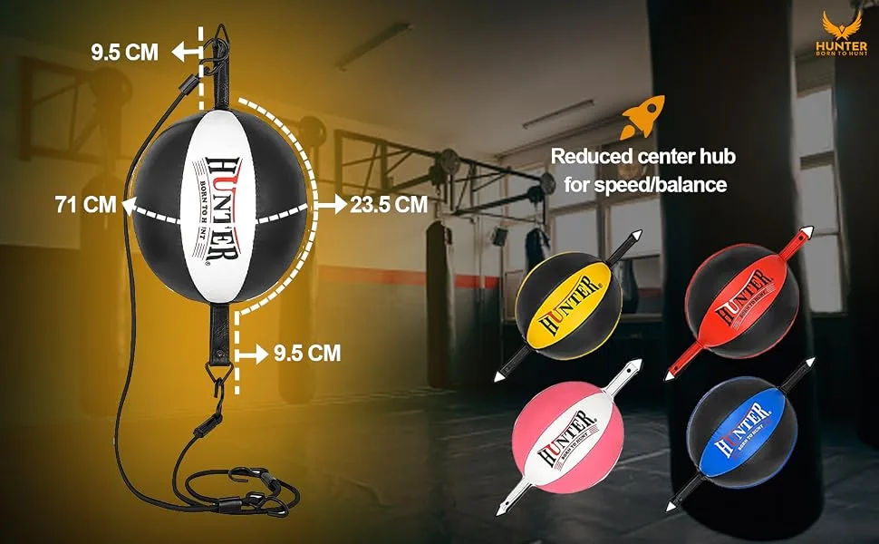 HUNTER Double End Speed Ball Bag Cowhide Leather Boxing Floor to Ceiling Rope MMA Training Muay Thai Punching Dodge Striking... White & Pink - Double End Speed bag
