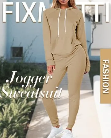 Fixmatti Women's 2 Piece Outfits Long Sleeve Pullover Sweatshirt Jogger Pants Sweatsuit 01-khaki Small - SWEATSUITS FOR WOMEN