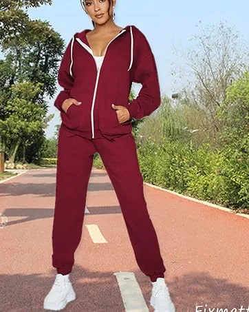 Fixmatti Women's 2 Piece Outfits Long Sleeve Pullover Sweatshirt Jogger Pants Sweatsuit 01-khaki Small - zip up sweatsuits for women