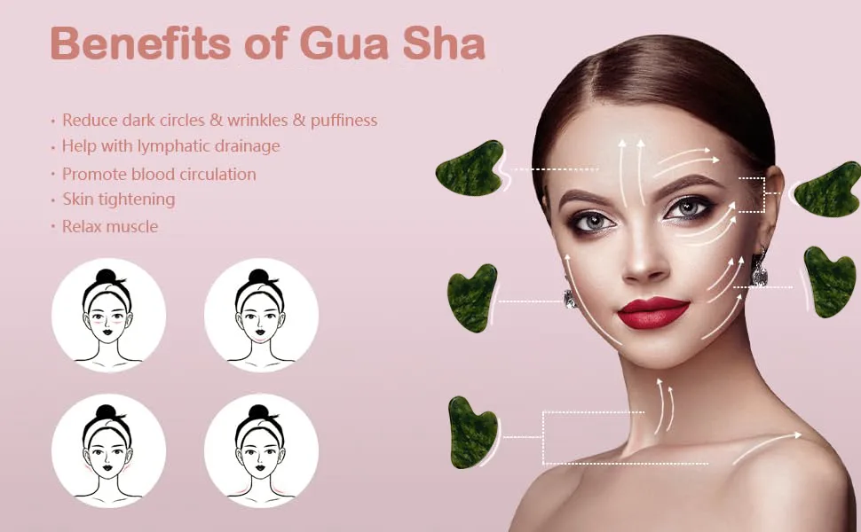 Gua Sha, Premium Gua Sha Facial Tools, Guasha Tool for Face Upgraded, Guasha Natural Jade Stone Dark Green - haochu
