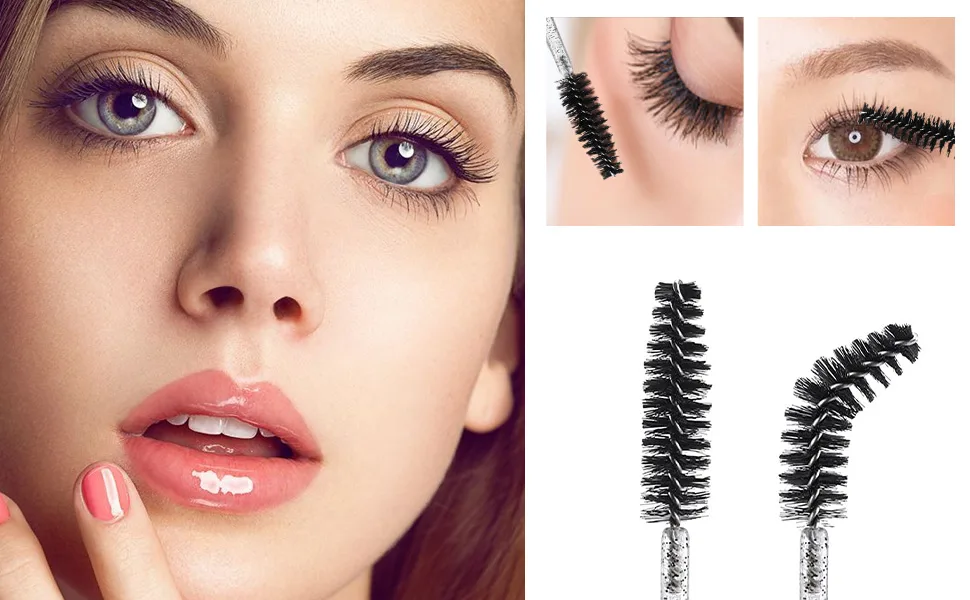 100 Pcs Disposable Mascara Wands, Crystal Eyebrow Spoolies Brush for Eyelash Extensions, Pink Lash Brushes with Container - Mascara Wands