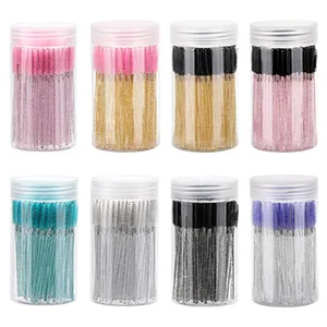 100 Pcs Disposable Mascara Wands, Crystal Eyebrow Spoolies Brush for Eyelash Extensions, Pink Lash Brushes with Container - Mascara Wands