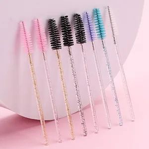 100 Pcs Disposable Mascara Wands, Crystal Eyebrow Spoolies Brush for Eyelash Extensions, Pink Lash Brushes with Container - Mascara Wands