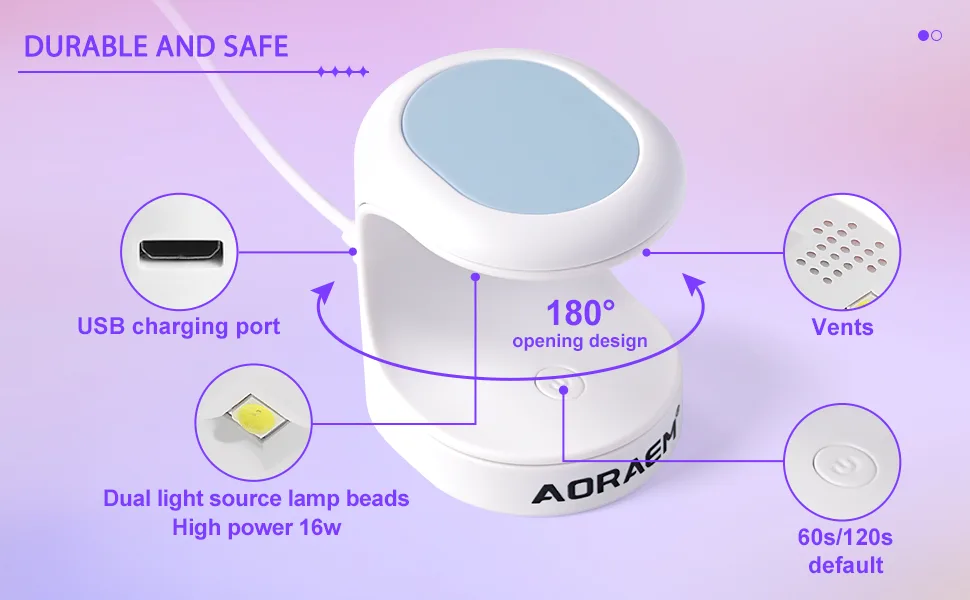 AORAEM Mini Nail Lamp,16W LED Nail Light for Gel Nails Quick Drying Mini Nail Dryer Nail Art Lamp for Home DIY (Blue) Bb-blue - AORAEM Mini Nail Lamp