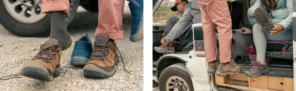 KEEN Men's Circadia Low Height Comfortable Waterproof Hiking Shoes 10 Black/Steel Grey - man wearing Men