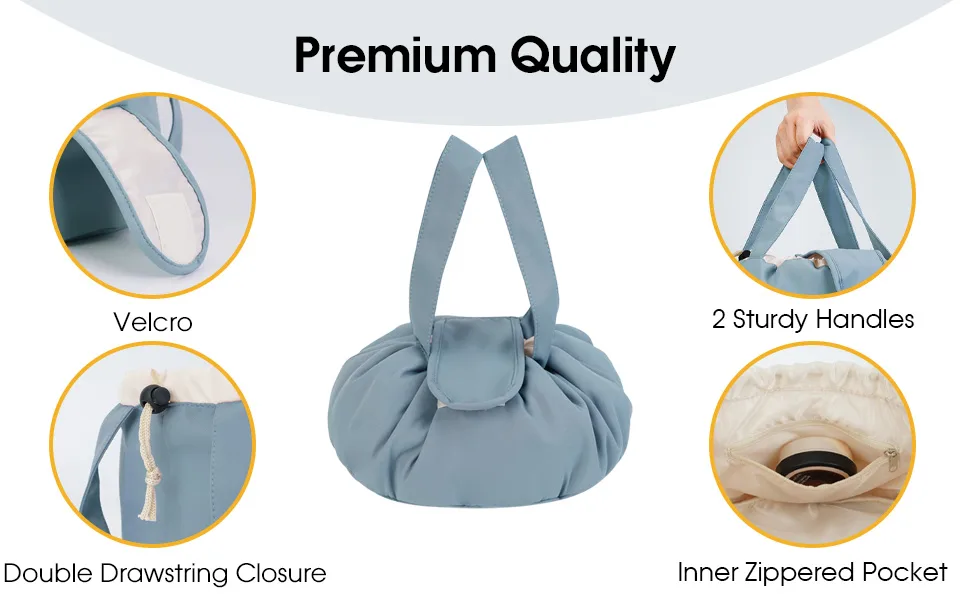 Barrel Drawstring Makeup Bag Large Cosmetic Bag Toiletry Organizer for Women and Girls (Blue Leaf) - product information 6