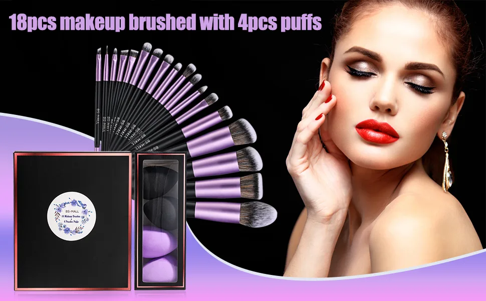 BS-MALL Makeup Brushes Premium Synthetic Foundation Powder Concealers Eye Shadows Makeup 18 Pcs Brush Set with 4 Pcs Makeup sponge Set - product information 25
