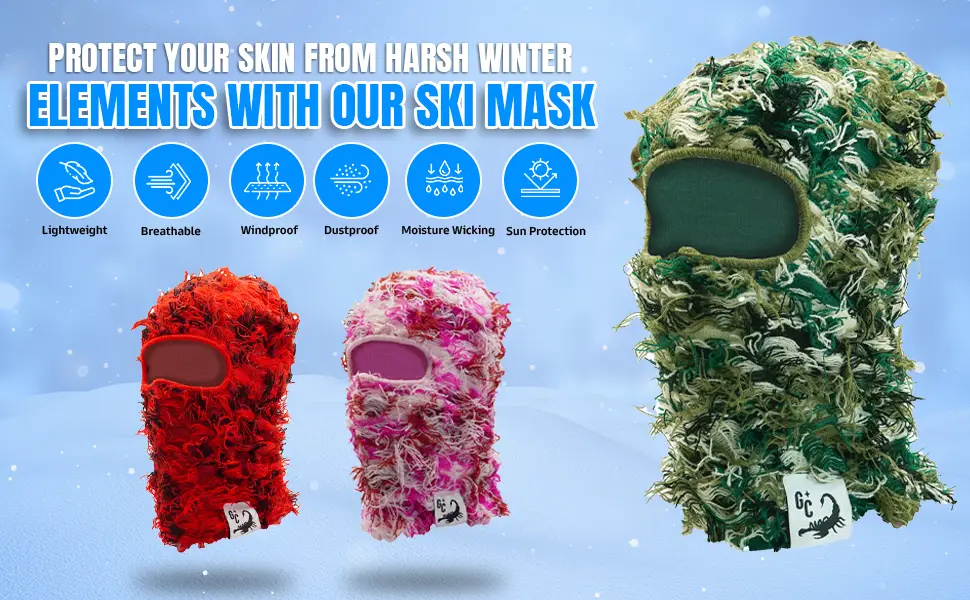 GCBALACLAVA Distressed Balaclava Trending Ski Masks Wind Proof Winter Premium One Size Yeat Shiesty Distress Mask Beanie Cap Red Storm - Distressed banner 1