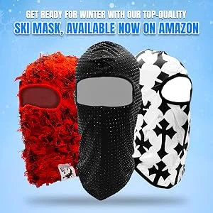 GCBALACLAVA Distressed Balaclava Trending Ski Masks Wind Proof Winter Premium One Size Yeat Shiesty Distress Mask Beanie Cap Red Storm - GC banner 1