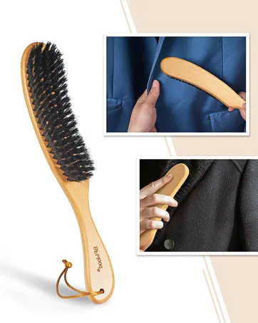 BFWood Laundry Stain Brush, Natural Soft Boar Bristle for Scrubbing Out Tough Stains on Delicate Fabrics, Knits, Cotton, Linens, No Damage - Clothes Brush