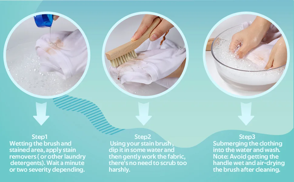 BFWood Laundry Stain Brush, Natural Soft Boar Bristle for Scrubbing Out Tough Stains on Delicate Fabrics, Knits, Cotton, Linens, No Damage - Laundry Stain Brush