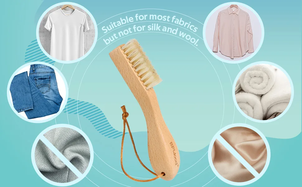 BFWood Laundry Stain Brush, Natural Soft Boar Bristle for Scrubbing Out Tough Stains on Delicate Fabrics, Knits, Cotton, Linens, No Damage - Laundry Stain Brush