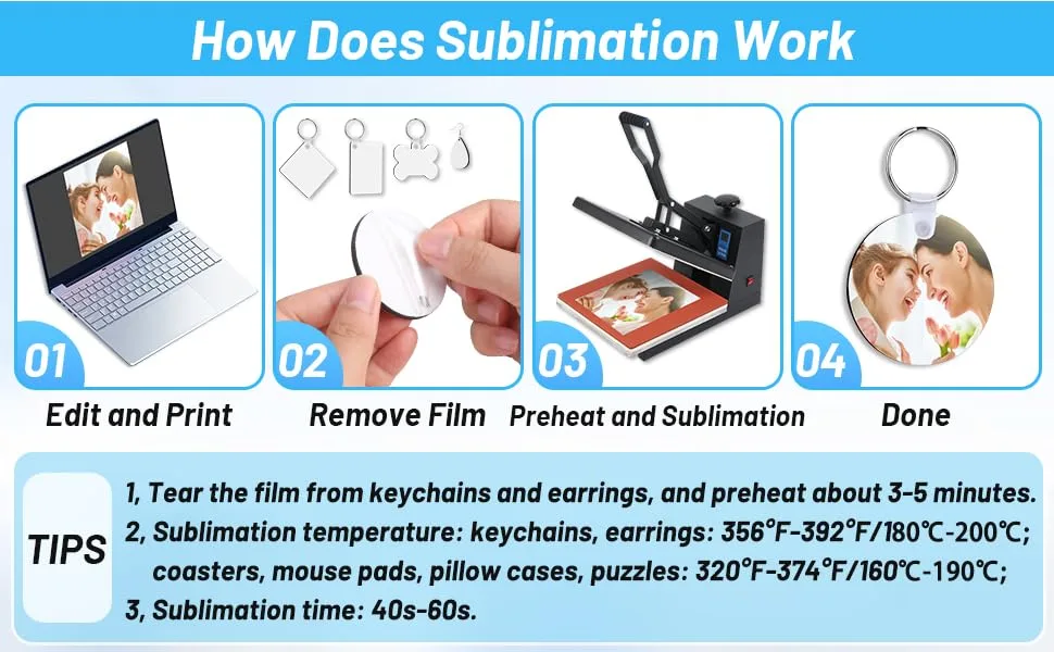 82 PCS Sublimation Blanks Products Set, Modacraft DIY Sublimation Starter Kit with 20 Car Coasters, 12 Keychains, 8 Earrings, 4 Mouse Pads, 3 Pillow Covers, 3 Puzzles 82PCS - product information 5