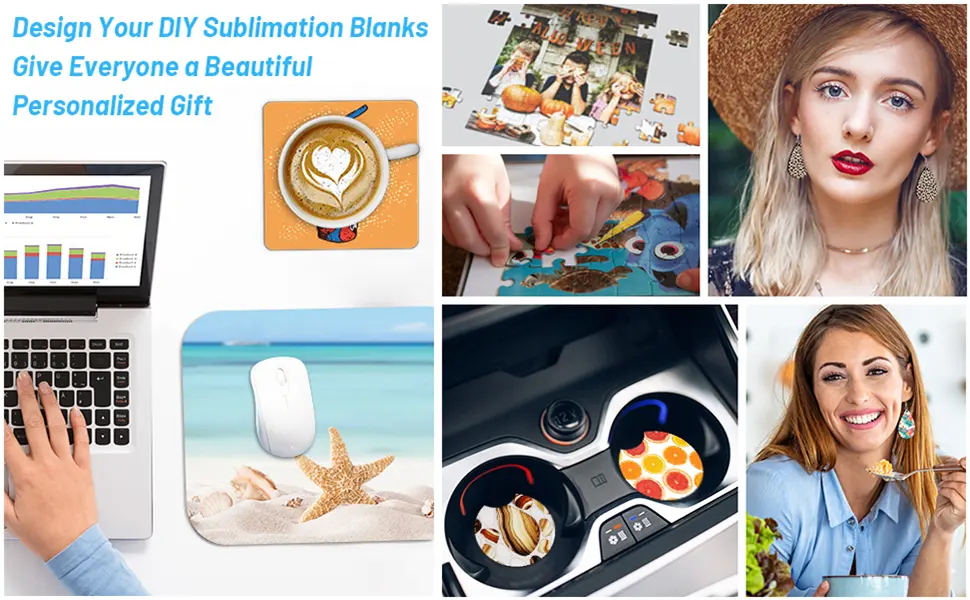 82 PCS Sublimation Blanks Products Set, Modacraft DIY Sublimation Starter Kit with 20 Car Coasters, 12 Keychains, 8 Earrings, 4 Mouse Pads, 3 Pillow Covers, 3 Puzzles 82PCS - product information 7