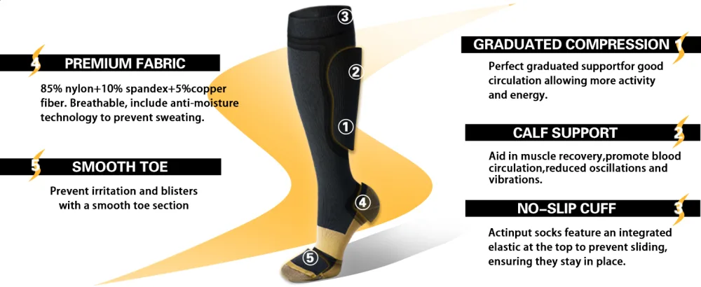 ACTINPUT Copper Compression Socks Men Women Circulation 4 Pairs-Best Support for Nurses,Runningl,Cycling A1 - Black Large-X-Large - 15-20mmHg compression socks