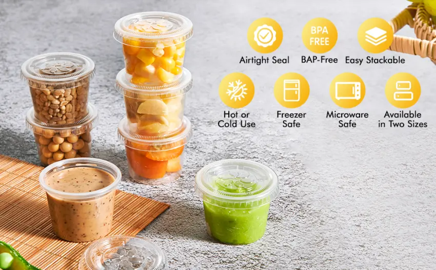 Turbo Bee 200 Sets 1oz Portion Cups with Lids,Jello Shot Cups with Lids, Small Plastic Condiment Containers for Sauce,Souffle Cups 1oz-pc-200 - 1oz 100sets